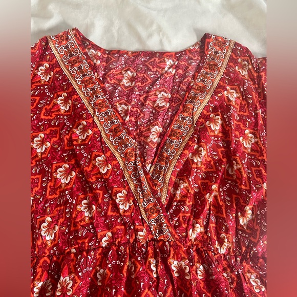 SHEIN CURVE+ Vacation Style Flower Overlap V-Neck Ruffle Short Sleeve Dress, 3X - Picture 7 of 16